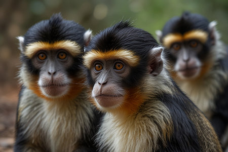 Portrait of a group of tamarinの写真素材