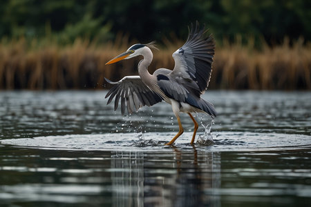Great Blue Heron (Ardea herodias) in flightの写真素材