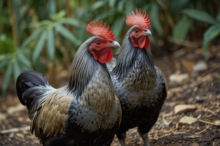 Rooster and hen on the farm. Rooster and hen on the farm.の写真素材