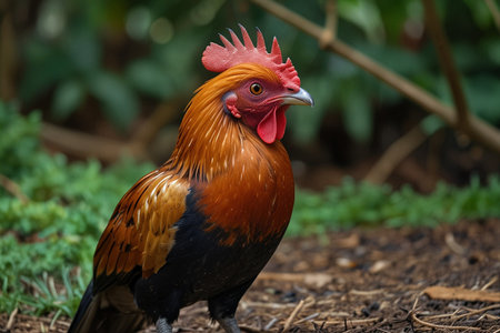 Portrait of a rooster in the garden.の写真素材