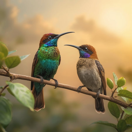 Couple of Bee-eater bird perching on a branchの写真素材