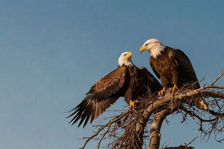 Bald Eagle (Haliaeetus leucocephalus) perched on a tree.の写真素材