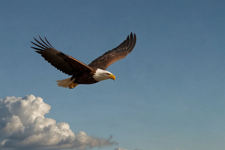 Adult Bald Eagle (Haliaeetus leucocephalus) in flight.