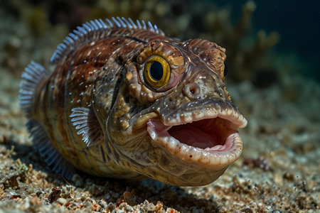 Close up of the head of a sea fish on a coral reefの写真素材