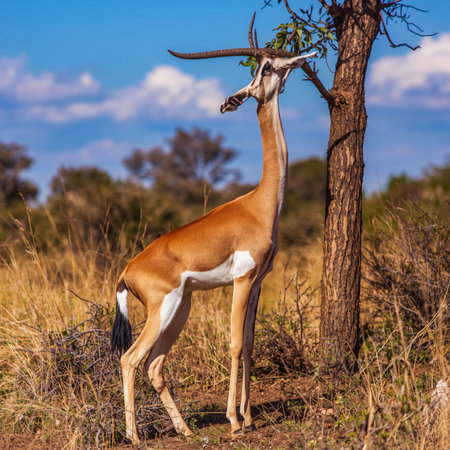 Gerenuk antelope in a natural habitat, Africaの写真素材