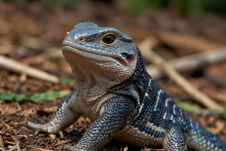 Close-up of a blue lizard (Lacerta agilis)