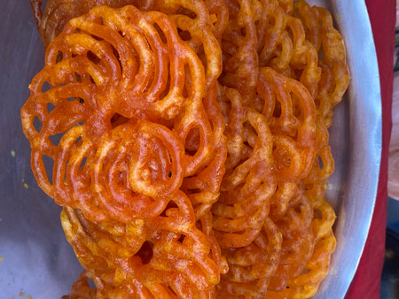 Close up of deep fried onion rings, Thai style snack food.