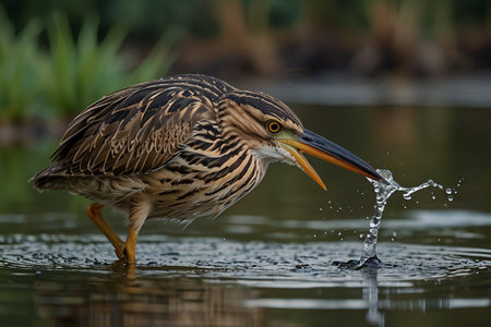 Juvenile Black-crowned Night Heron (Nycticorax nycticorax) fishing in the water