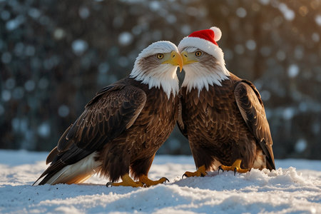 Bald Eagles on snow. Winter scene.