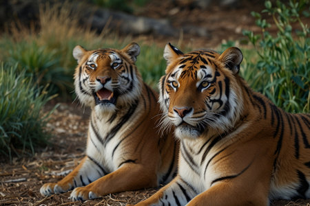 Two tigers in the zoo