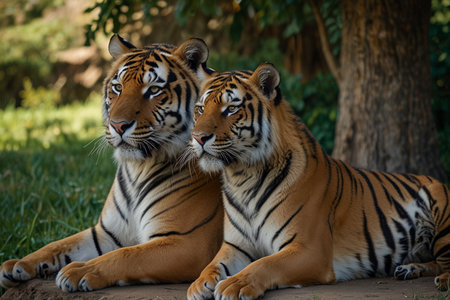 Two tiger in the zoo, Thailand. (Panthera tigris altaica)
