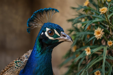 Portrait of peacock in a zoo. Close-up.