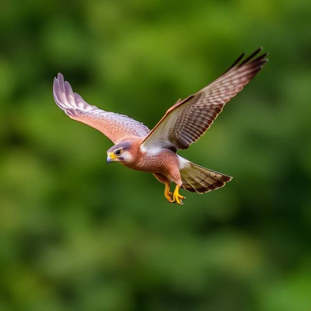 Red kestrel (Falco tinnunculus) in flightの写真素材