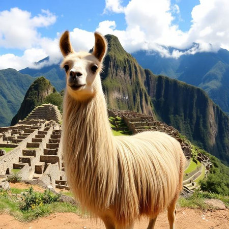 Alpaca in Machu Picchu, Peruの写真素材