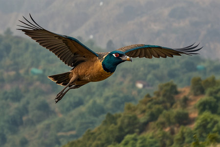Himalayan Pheasant (Pheasantsornis himalayanensis) in flight