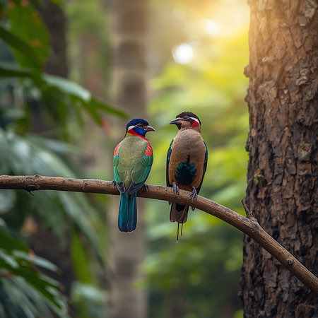Beautiful bird on a branch in the forest. Colorful bird in nature.の写真素材
