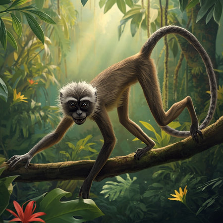 Monkey on the branch in the jungle. 3D illustration.
