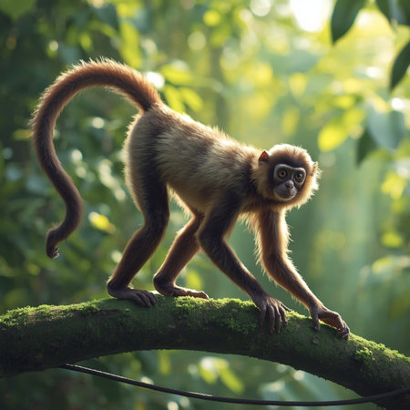 Cute little monkey on the tree in the jungle, animal portrait