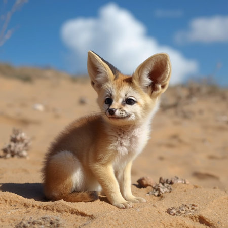 Fennec fox puppy on the sand, Cape Verde, Africaの写真素材