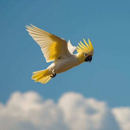 Yellow-crested Cockatoo (Cacatua galerita) in flightの写真素材