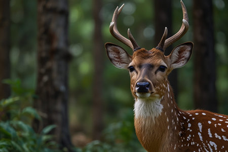 Close-up of a whitetail deer in the forest.