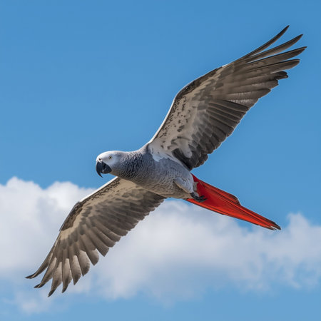 African Grey Parrot (Psittacus erithacus) in flight