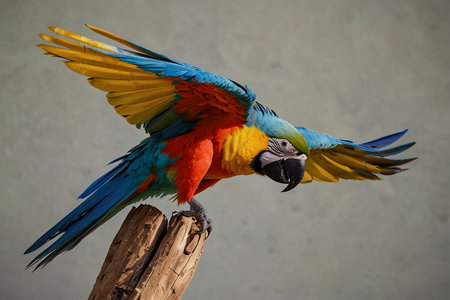 Blue-and-yellow macaw parrot on the perch