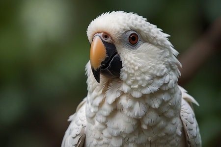 Portrait of a white parrot in the zoo. close-up