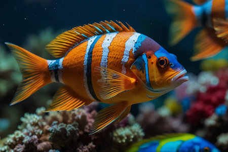 Tropical fish on the coral reef.