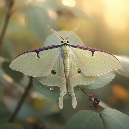 Butterfly on a tree branch with leaves in the garden.