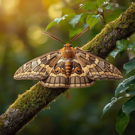 Beautiful butterfly sitting on a branch in the forest at sunset.