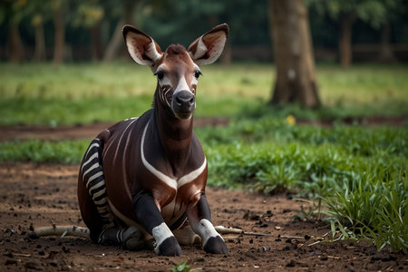 Okapi in the savanna of Africaの写真素材