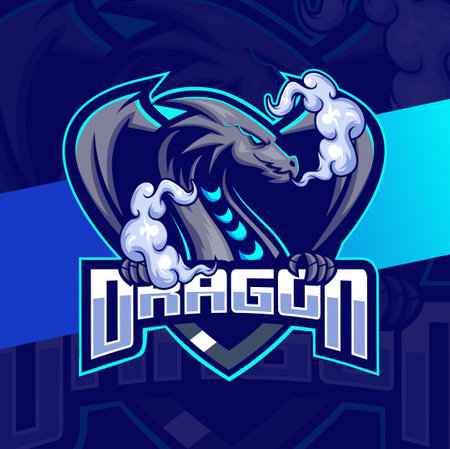 dragon mascot esport logo design character for sport and gaming logo with claw and smoke cloudのイラスト素材