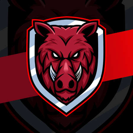 boar hog head mascot character logo design with badgeのイラスト素材