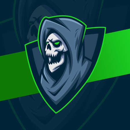 reaper skull head with hood mascot character esport logo design best design for gaming and sport logoのイラスト素材