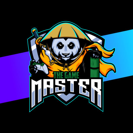 panda mascot esport logo design with master style character for gamer and sportのイラスト素材