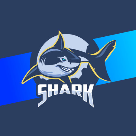 aggressive mad shark mascot character logo design with badge for sport gameのイラスト素材