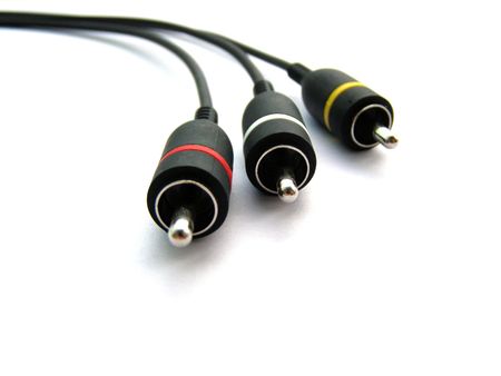 Sockets and wires for connection of a sound and video.の写真素材