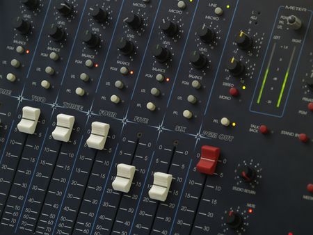 Radiostation professional mixing console. Programm PGM fader full.の写真素材