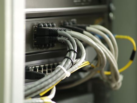 LAN ethernet-connection in swich with an optical fiber.の写真素材