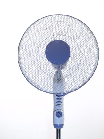 Blue office fan on white background. Cooling.の写真素材