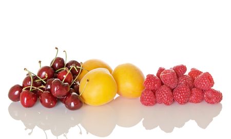 Cherries with apricots and raspberriesの写真素材