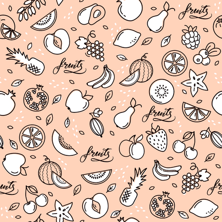 Seamless pattern with fruits. Vector hand drawn illustration.のイラスト素材