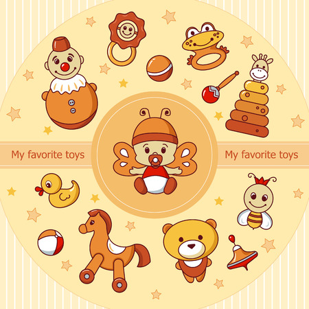 Vector card with line flat baby icon sets.のイラスト素材
