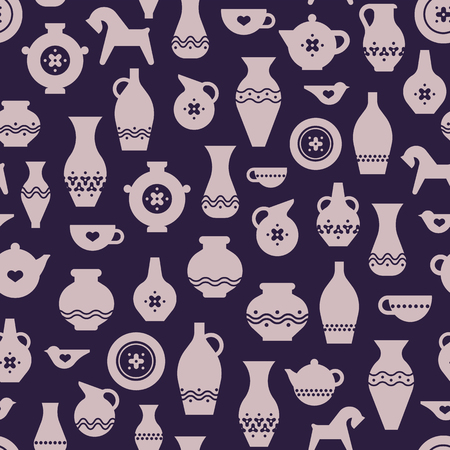 Vector pottery seamless pattern - Greek vase, amphora, antique pitcher. Ceramics or pottery bowl, urn for art studio, design elements for a hobby, masterclass.のイラスト素材