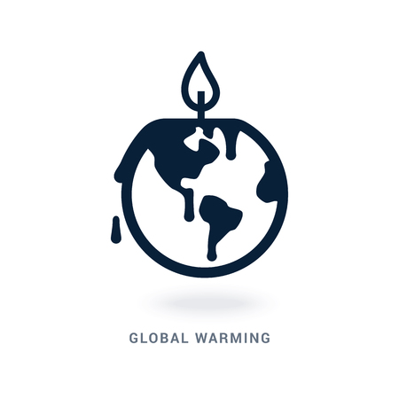 Image of an ecological disaster in the form of a planet melting like a candle. Flat vector illustration isolated on white background with place for text.の写真素材
