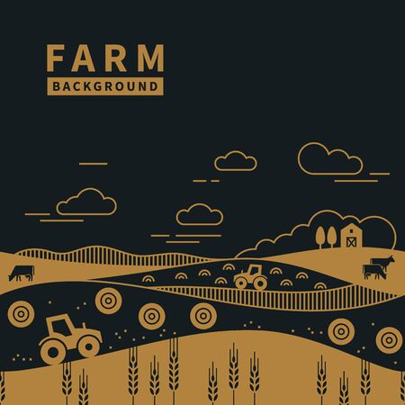 Vector illustration - horizontal seamless pattern family farm with a place for text and logo in two color. Text can also be removed.のイラスト素材