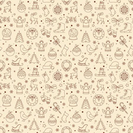 Christmas seamless vector pattern for print, web, and prints. Endless texture for wallpaper, web page background, wrapping paper and etc. Retro style.のイラスト素材