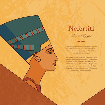 The history of ancient Egypt. A template with the queen of Egypt Nefertiti in profile with a place for text.のイラスト素材