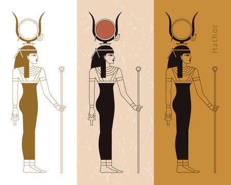 A collection of vector illustrations by the ancient Egyptian goddess Hathor from the ankh. Vector illustrationのイラスト素材
